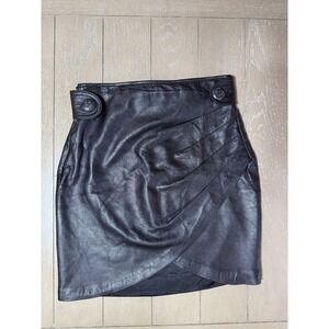 Stella‎ & Jamie Skirt Womens Medium Black Leather Button Wrap Lined Edgy Chic
